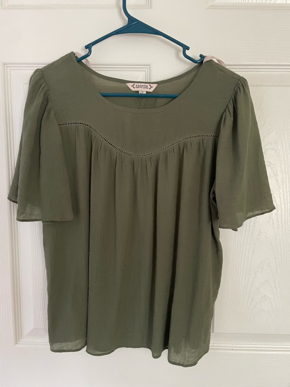 Nanette Lepore Olive Green Short Flutter Sleeve Top size M